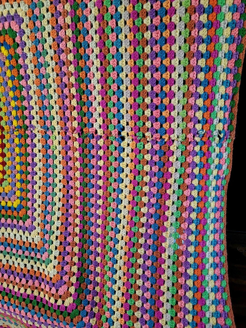 Vintage Crocheted Granny Square Afgan Blanket Beautiful Muted Colors 70x57